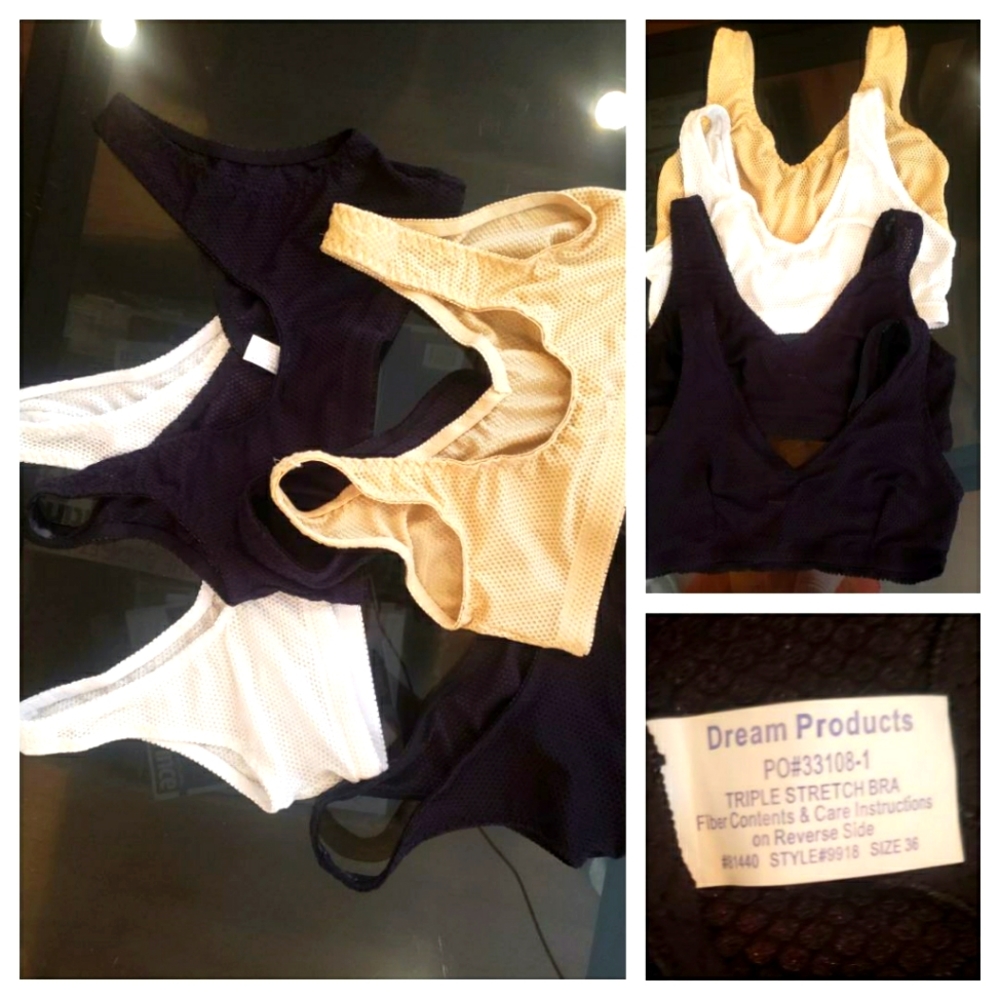 4-Pc. Mesh Dream Products 2 Black/1 White/1, Tan Sports Bras, Size 36
